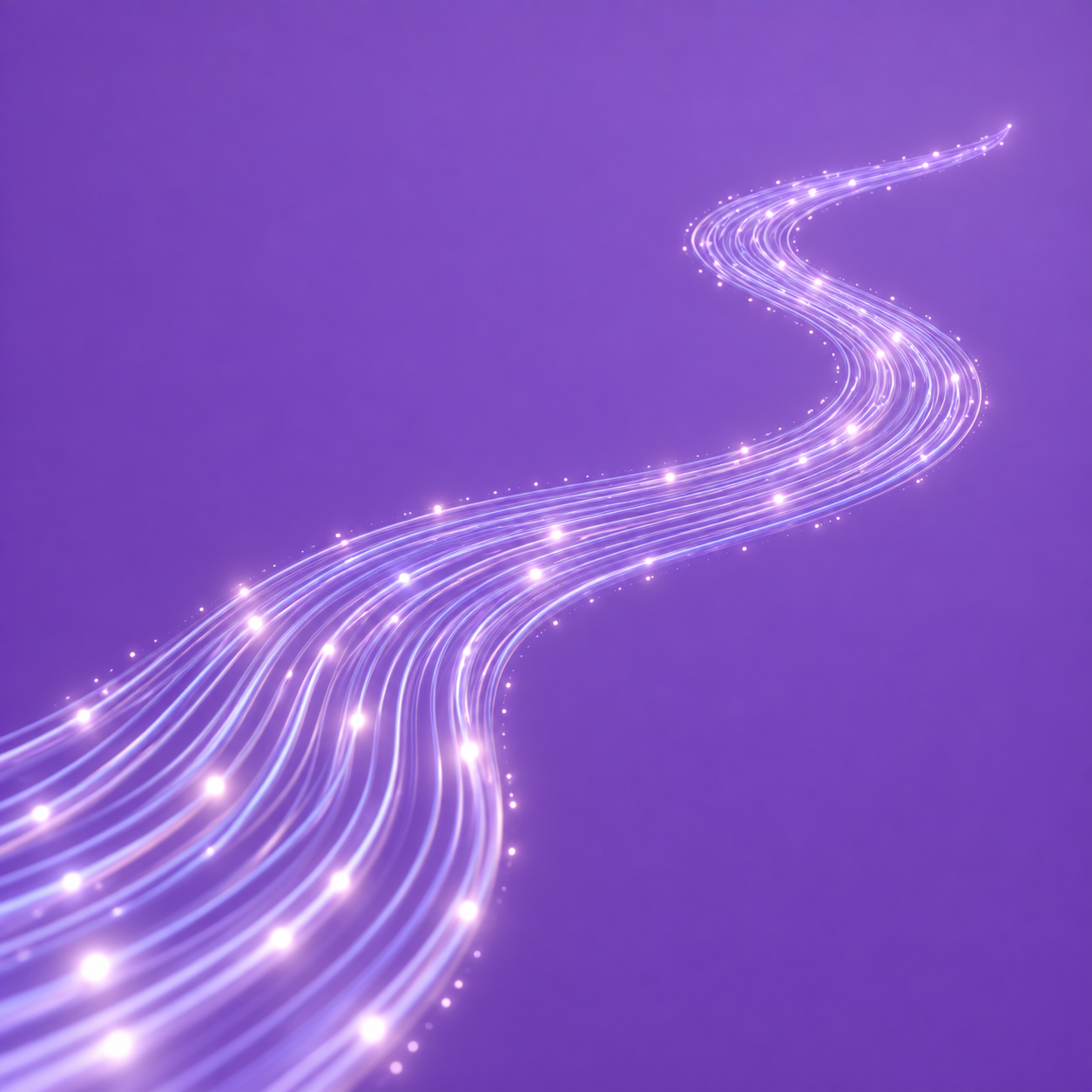Un’autostrada digitale sospesa, composta da fibre ottiche viola e impulsi luminosi